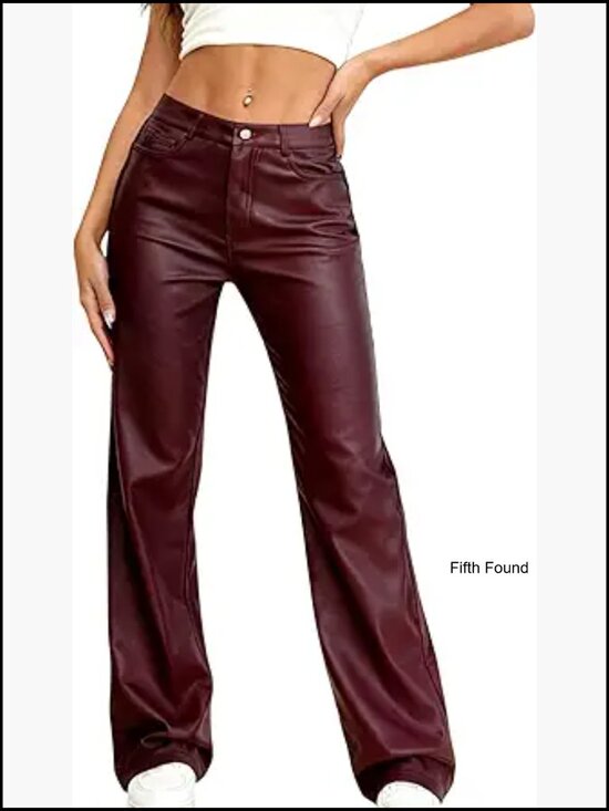 PU Leather Wide Leg Pants High Waist Straight Leg Trousers Y2K Style